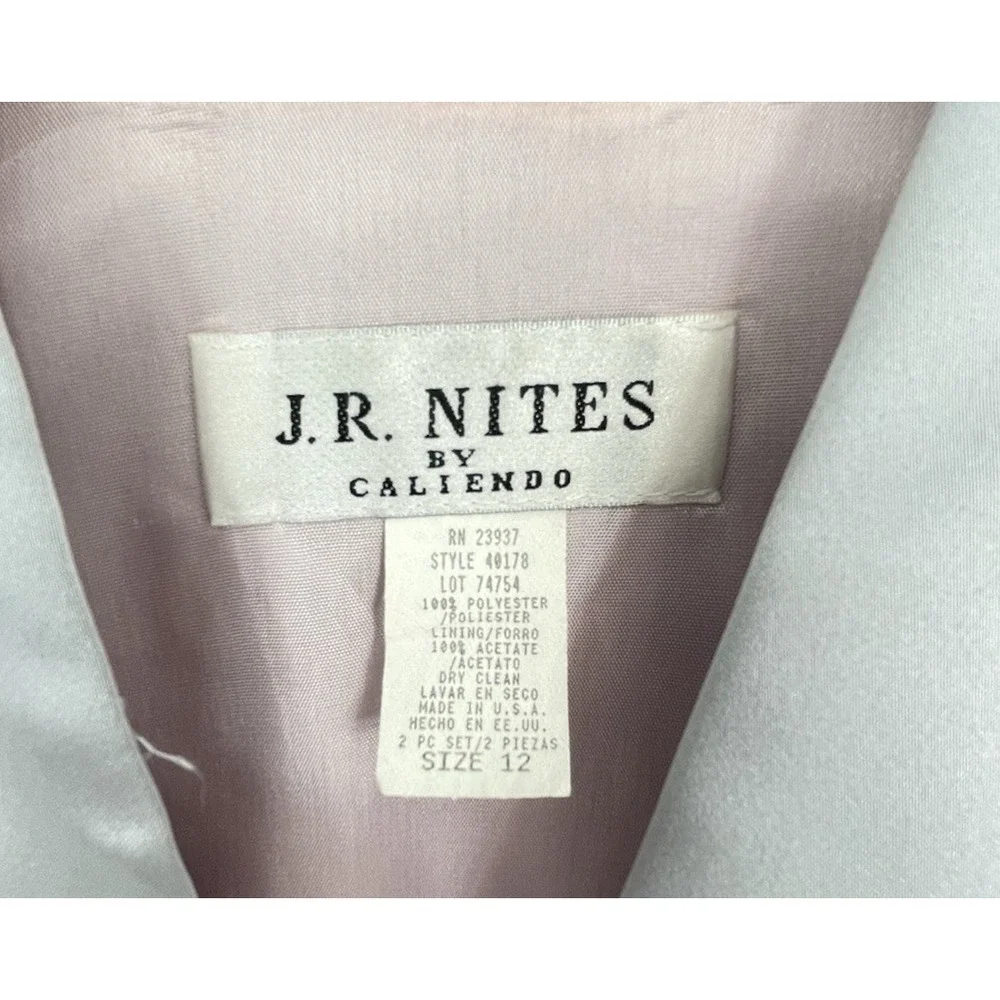 Vtg J.R. Nites by Caliendo Gray Satin Skirt Rhinestone Jacket Y2K‎ Size 12 USA